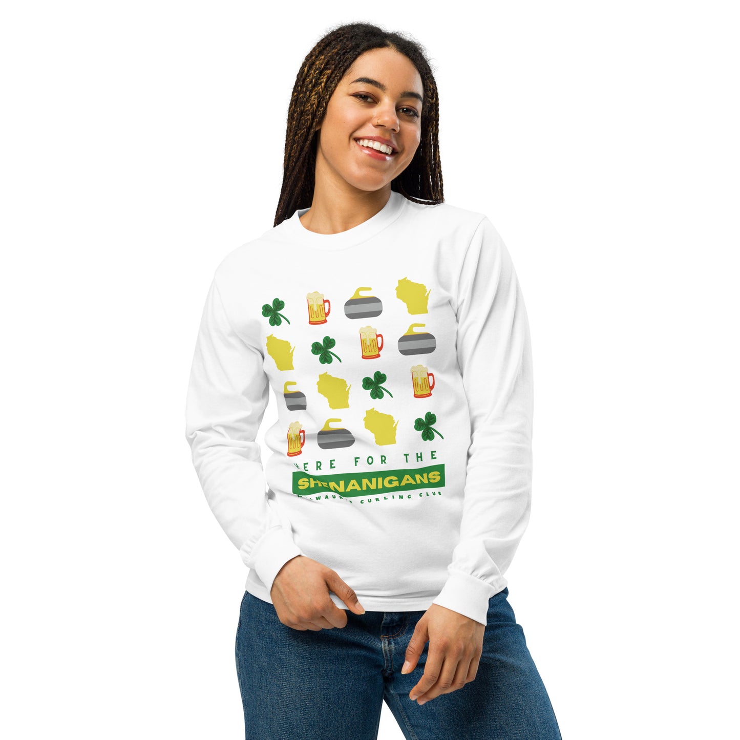 Here for the Shenanigans Milwaukee Curling Club - Comfort Colors heavyweight long-sleeve shirt