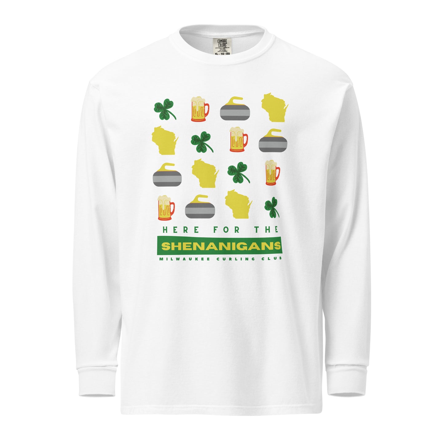 Here for the Shenanigans Milwaukee Curling Club - Comfort Colors heavyweight long-sleeve shirt